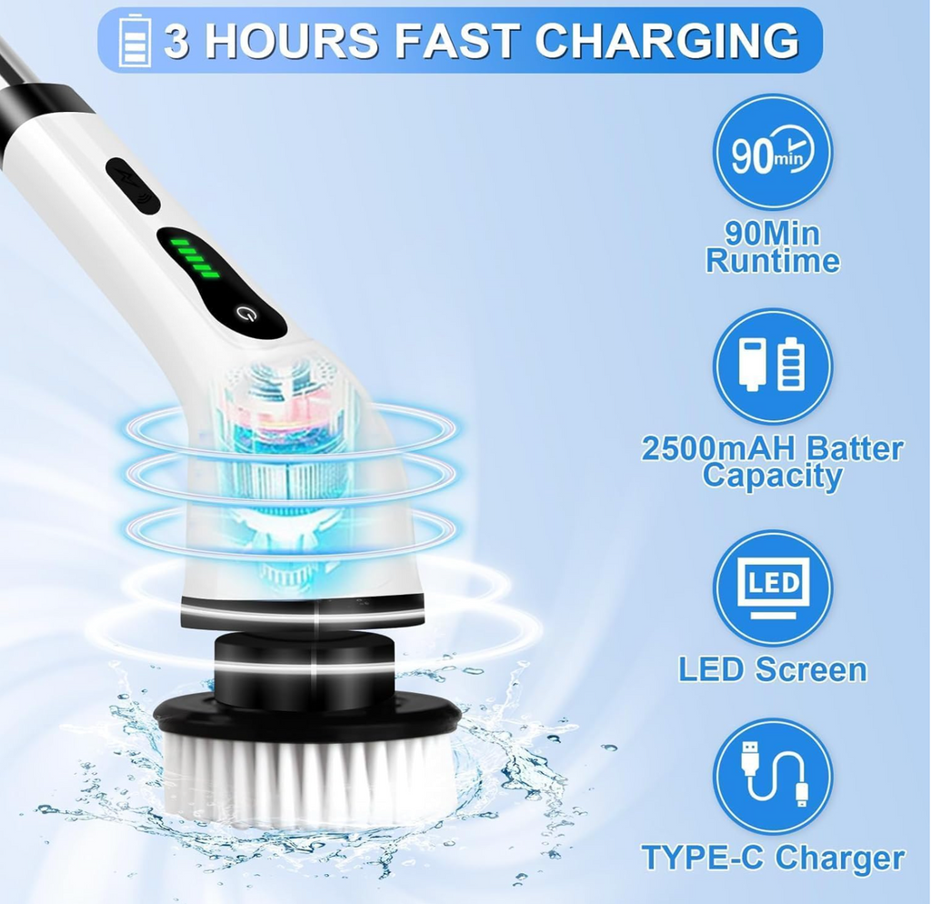 Nexora™ 9-in-1 Cordless Electric Spin Scrubber – White & Black