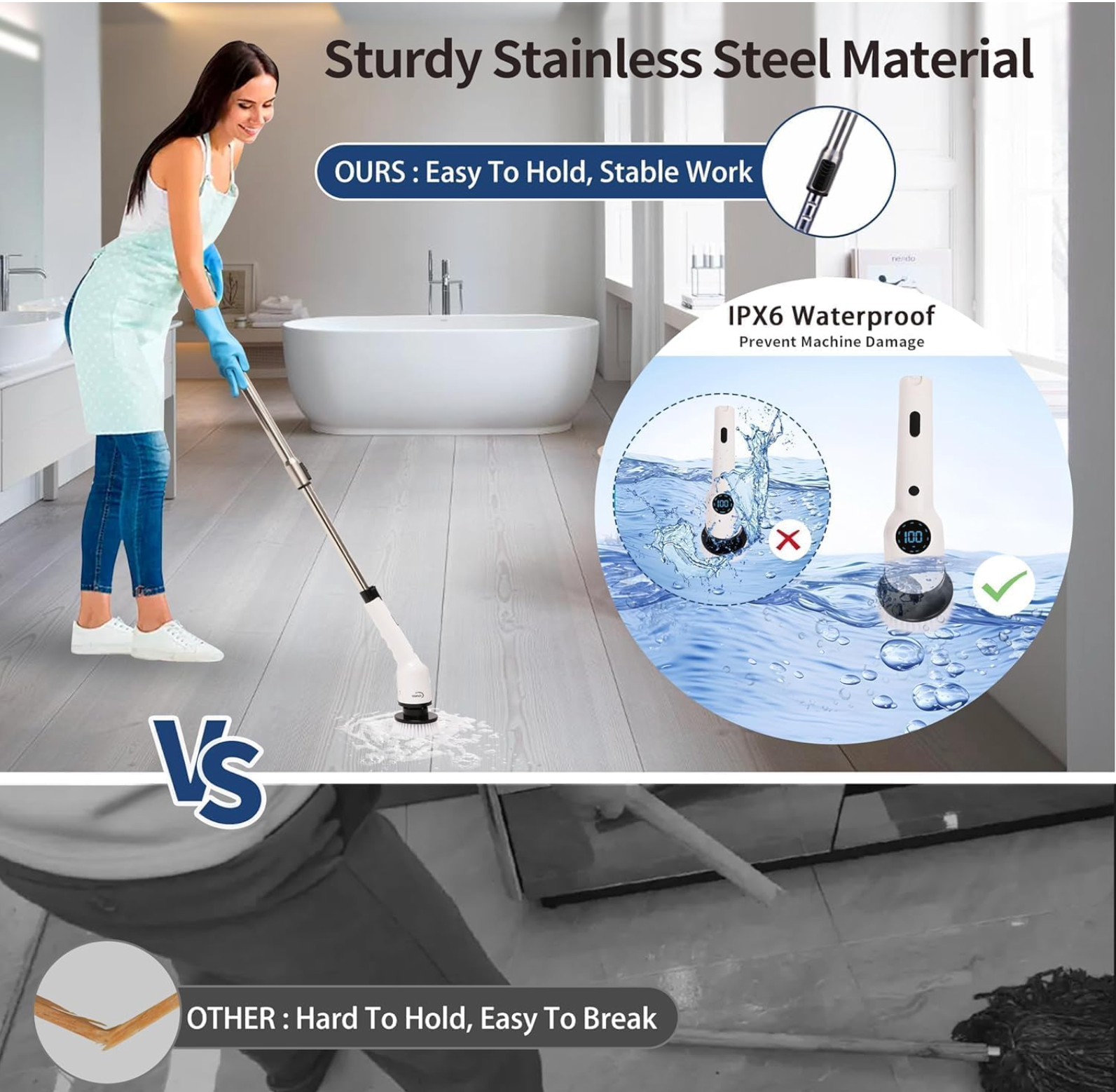 Nexora™ 9-in-1 Cordless Electric Spin Scrubber – White & Black