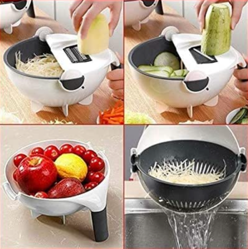 Nexora™ 9-in-1 Wet Basket Vegetable Chopper – 800ml | 9 Stainless Steel Blades