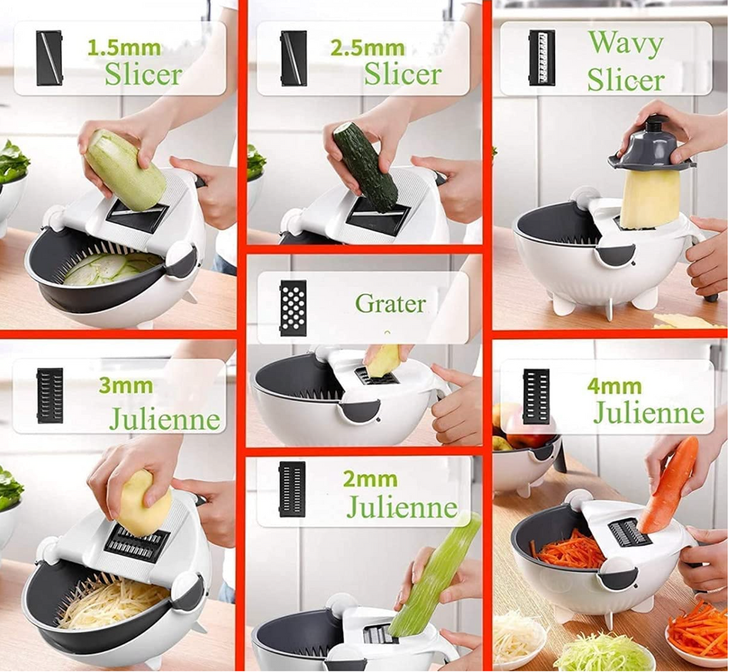 Nexora™ 9-in-1 Wet Basket Vegetable Chopper – 800ml | 9 Stainless Steel Blades