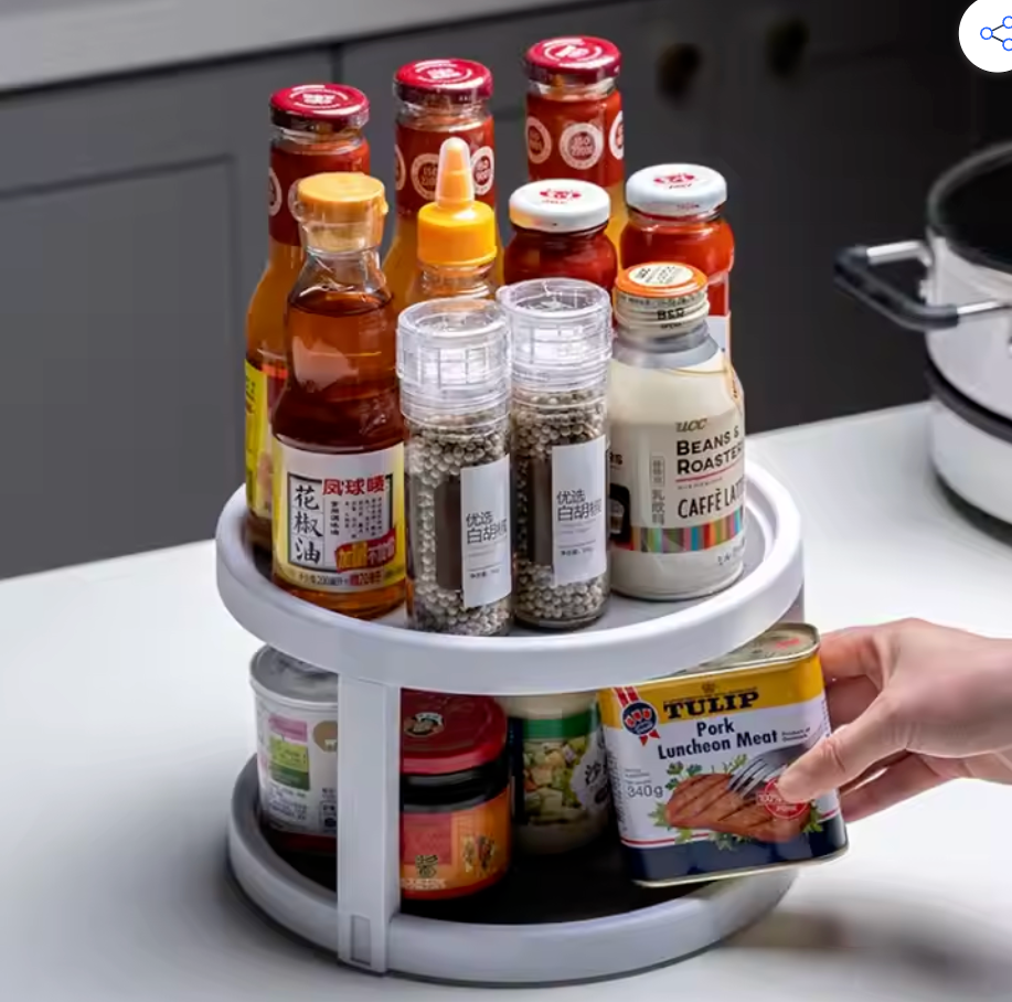 Nexora™ 2-Tier Lazy Susan Rotating Tray – Classic White