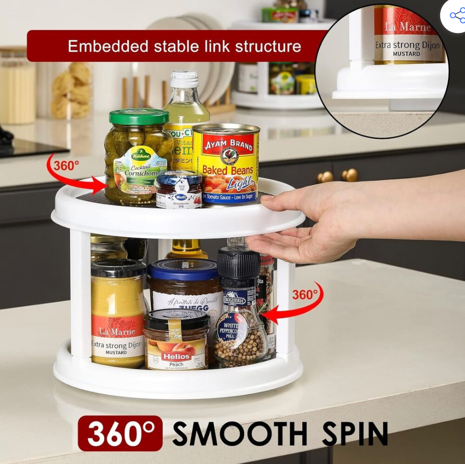 Nexora™ 2-Tier Lazy Susan Rotating Tray – Classic White