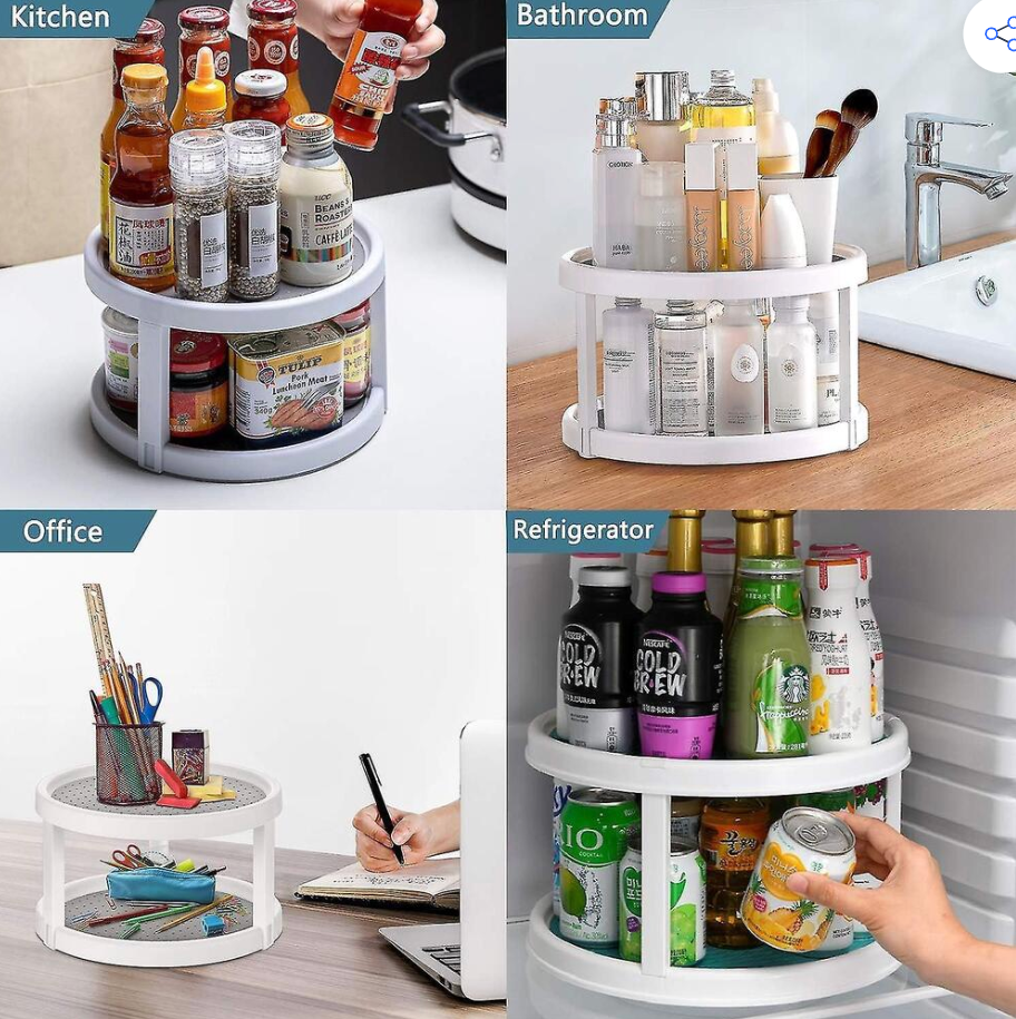 Nexora™ 2-Tier Lazy Susan Rotating Tray – Classic White