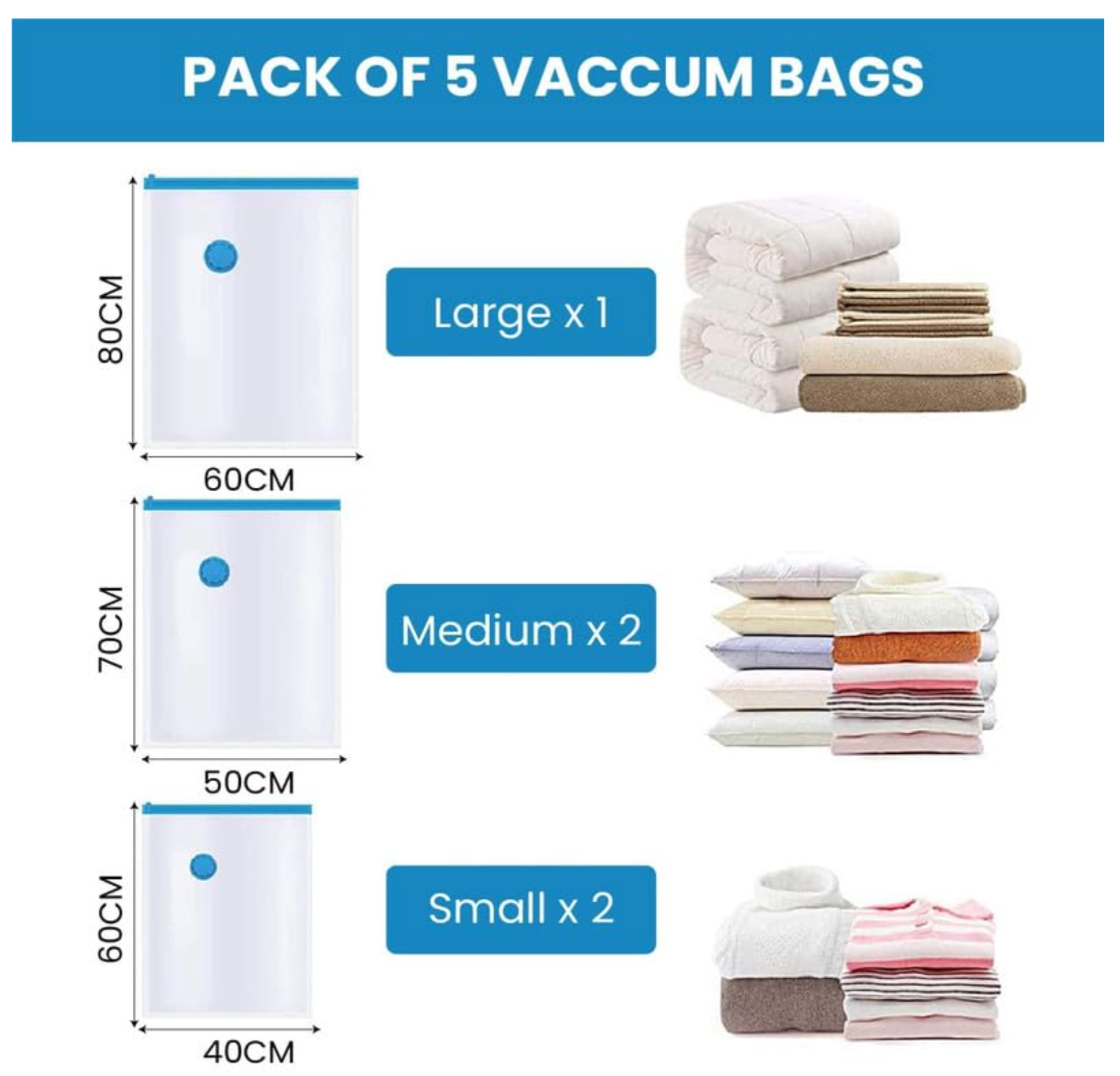 Nexora™ Space Saver Vacuum Storage Bags – Pack of 6 | Reusable Ziplock Compression Bags