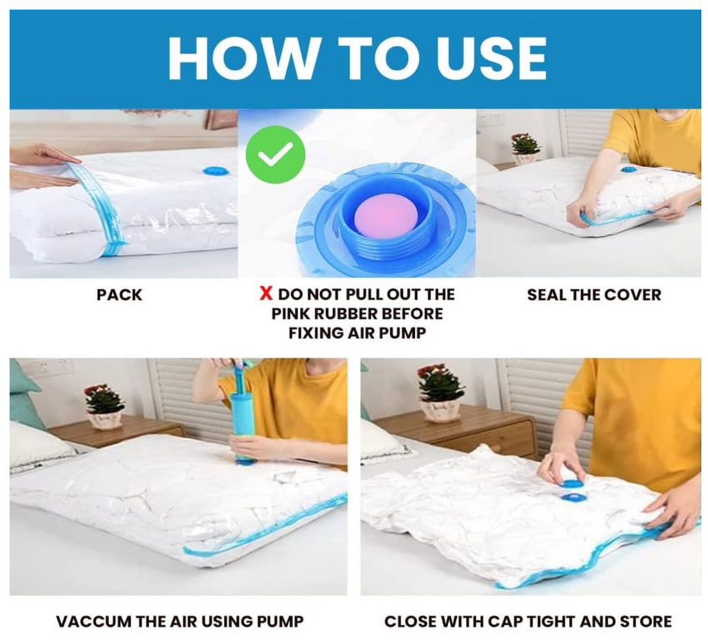Nexora™ Space Saver Vacuum Storage Bags – Pack of 6 | Reusable Ziplock Compression Bags
