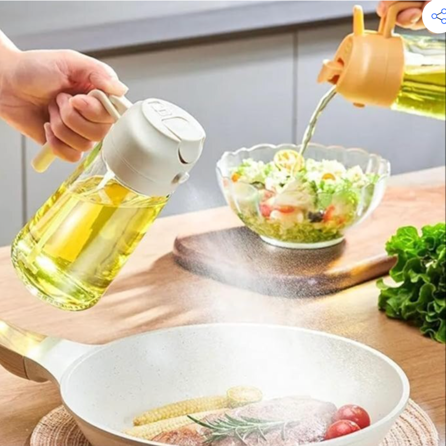 Nexora™ 2-in-1 Glass Oil Spray & Pour Bottle – 200ml | Transparent